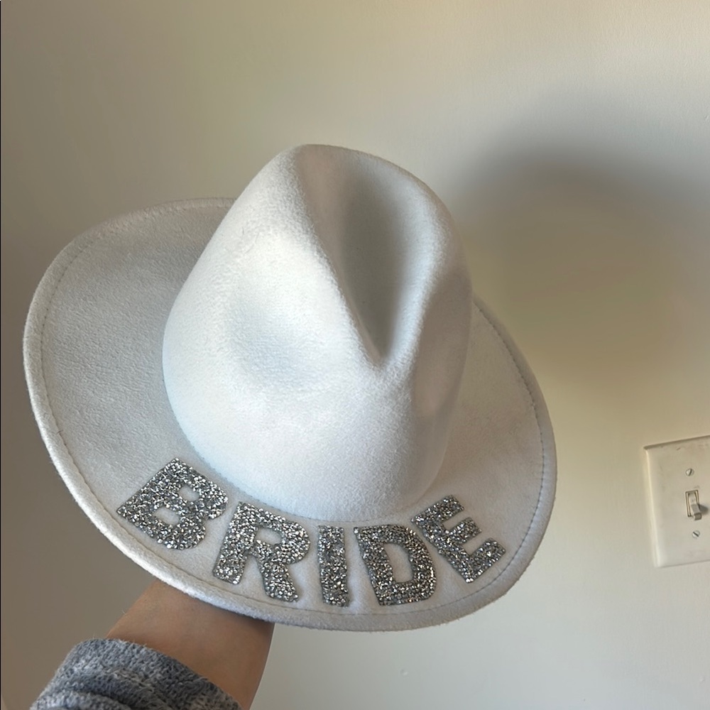 White Bride Hat with Rhinestone Letters